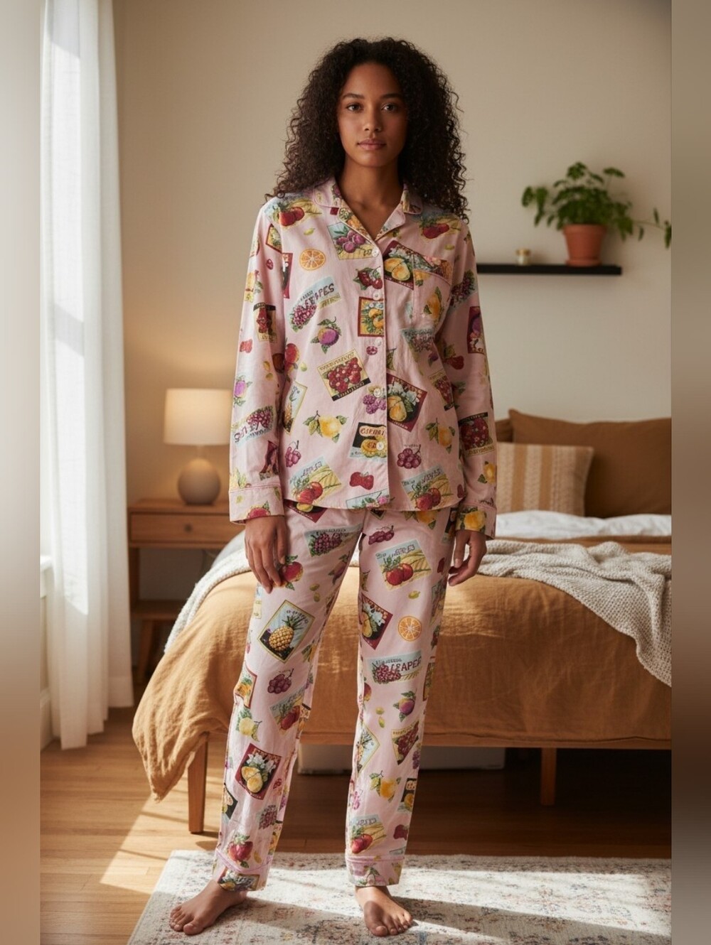 Nick & Nora Fruit Stand Cotton Pajamas Set Y2K Era XL XXL